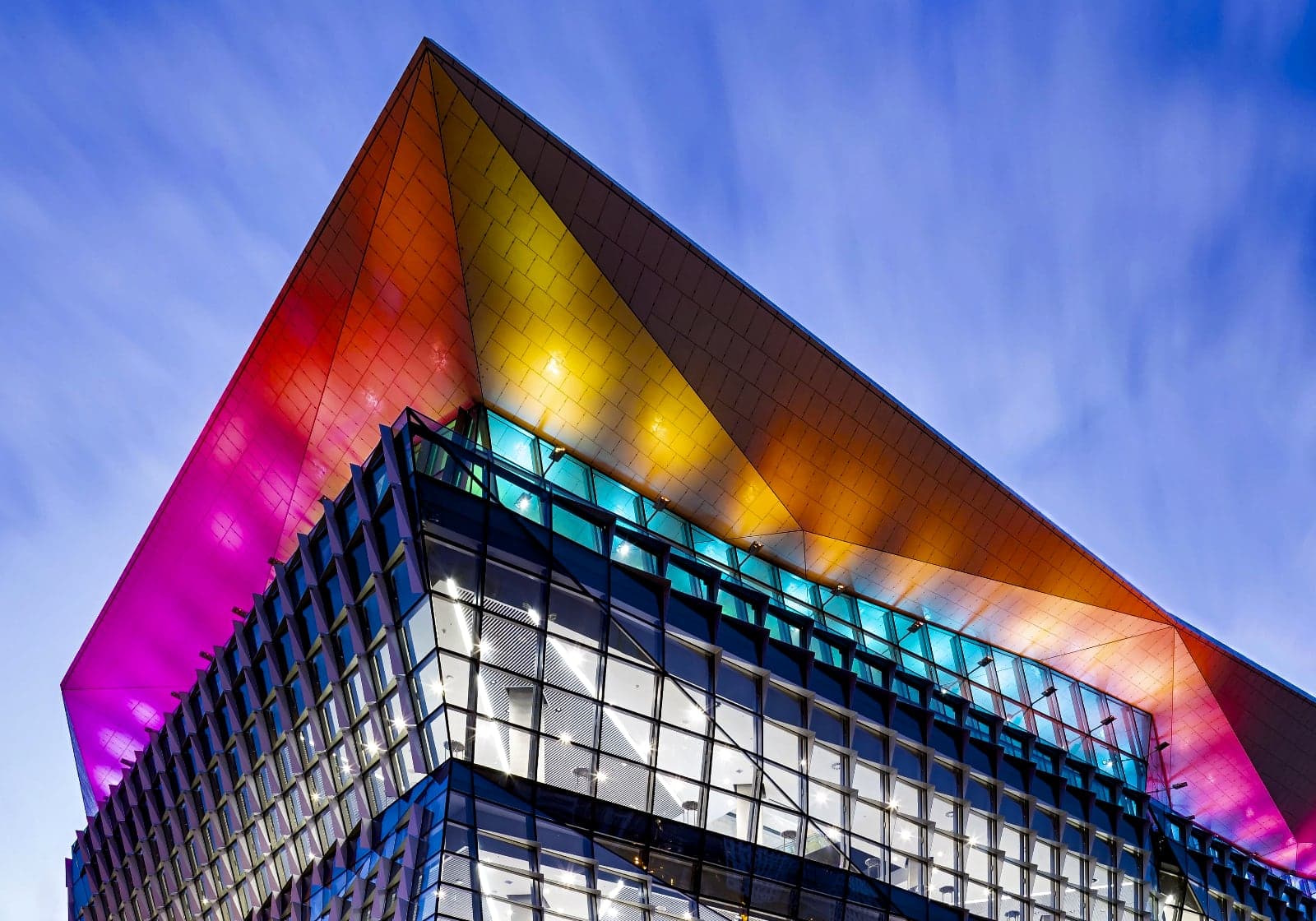 The roofline of the ICC Sydney at dusk